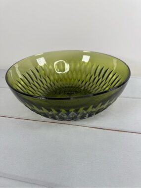 Vintage Indiana Glass Mt Vernon Avocado Green Large Salad Bowl MCM